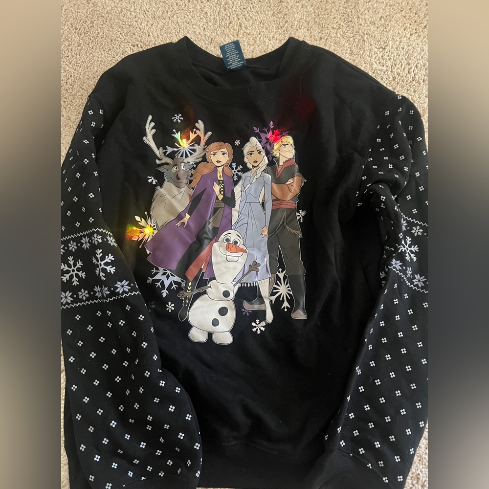 Disneys Frozen Character Light Up Christmas Sweater Black Womens Size Small NWOT
